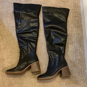 Sun + Stone Black and Brown Over-the-Knee Boots